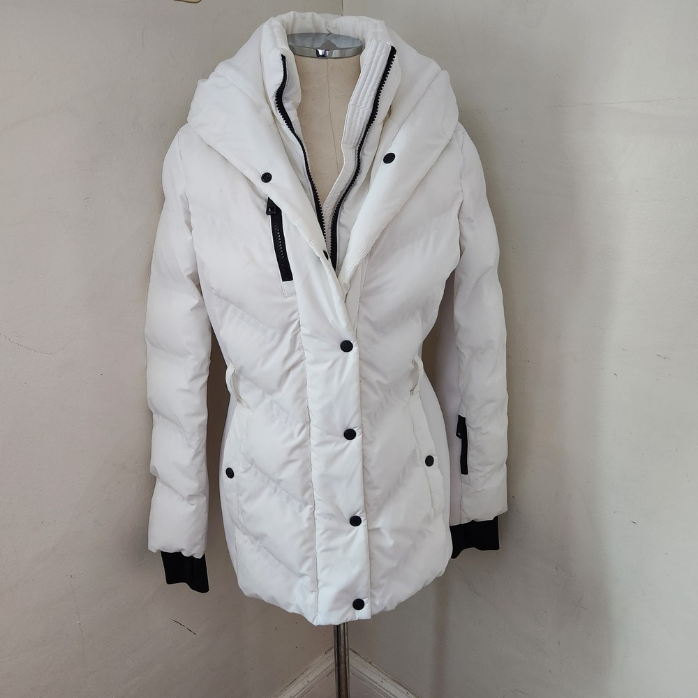 Michael Kors Womens White Quilted Puffer Jacket Hooded Zip Front Size S - Picture 8 of 8